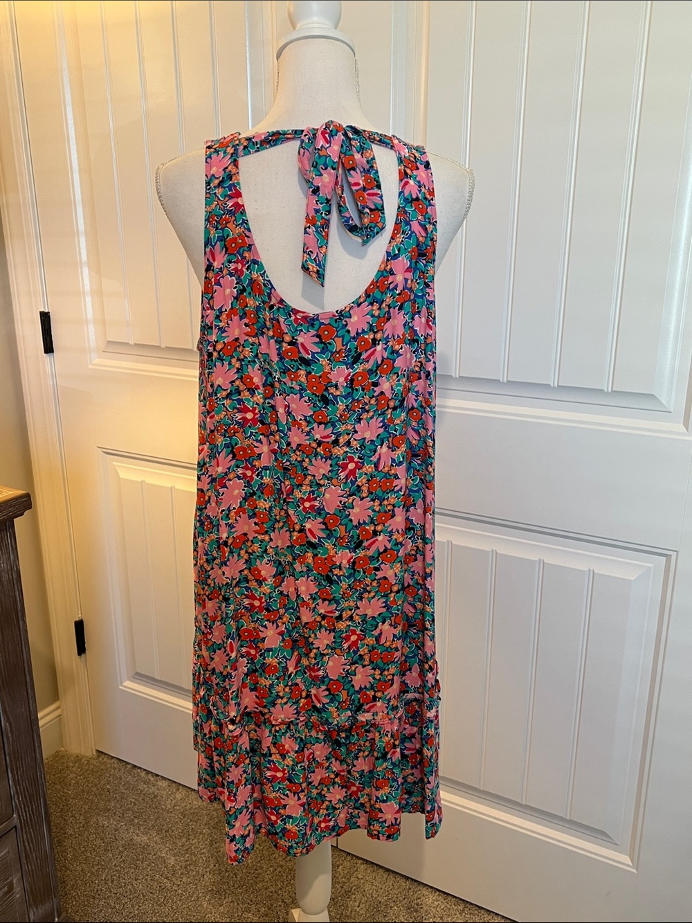 🌸 LOFT Petite Floral Tie Back Dress Pink Blue Sleeveless‎ Drop Waist Size LP - Picture 4 of 16